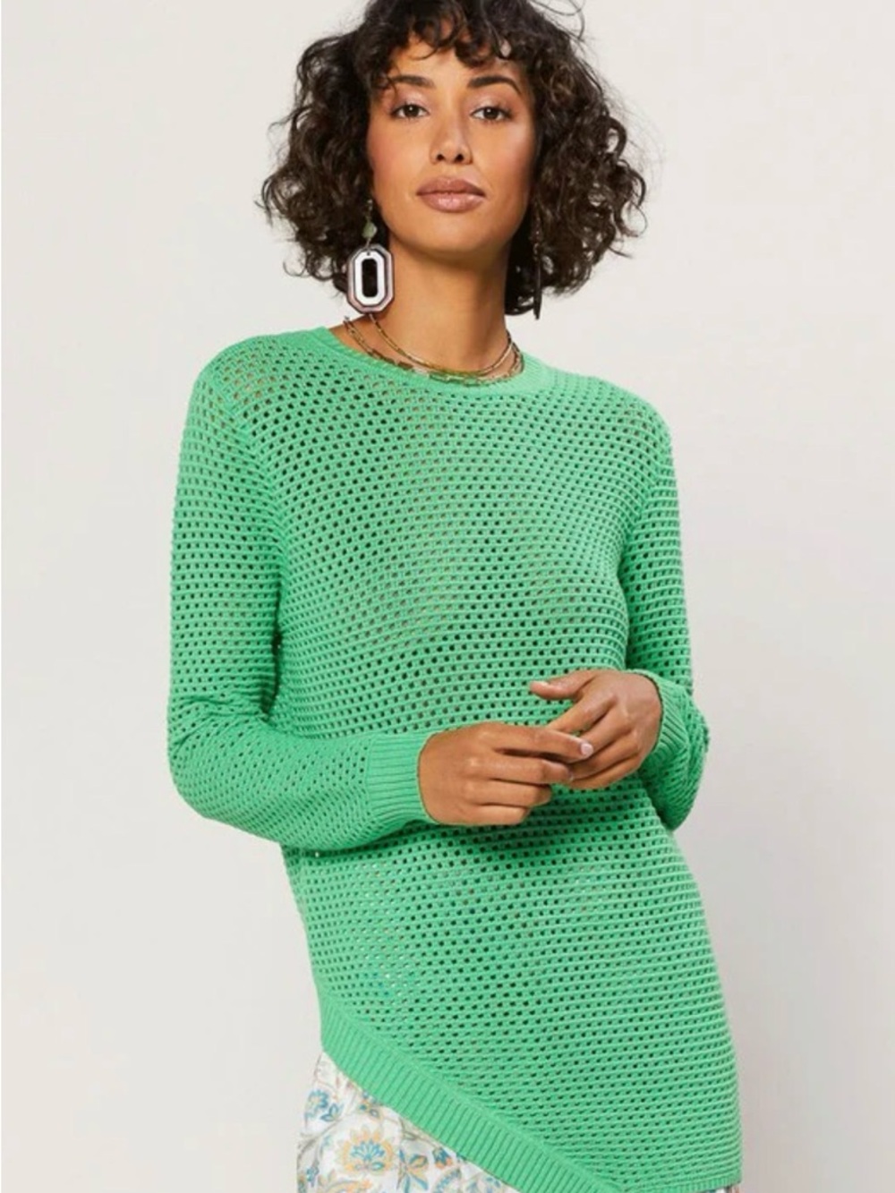 Current Air Open-Knit Crewneck Sweater in Kelly Green